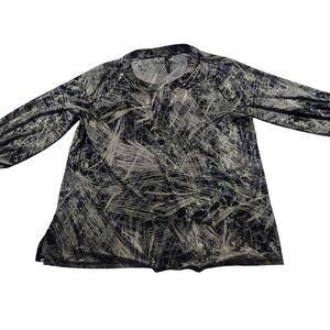 Cathy Womens XL Black Gray Abstract Print Long Sleeve Tunic Top Metallic Accents